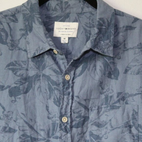 Lucky Brand Tropical Floral Linen Short Sleeve Button Shirt Blue Men's M H13011 - Picture 3 of 7
